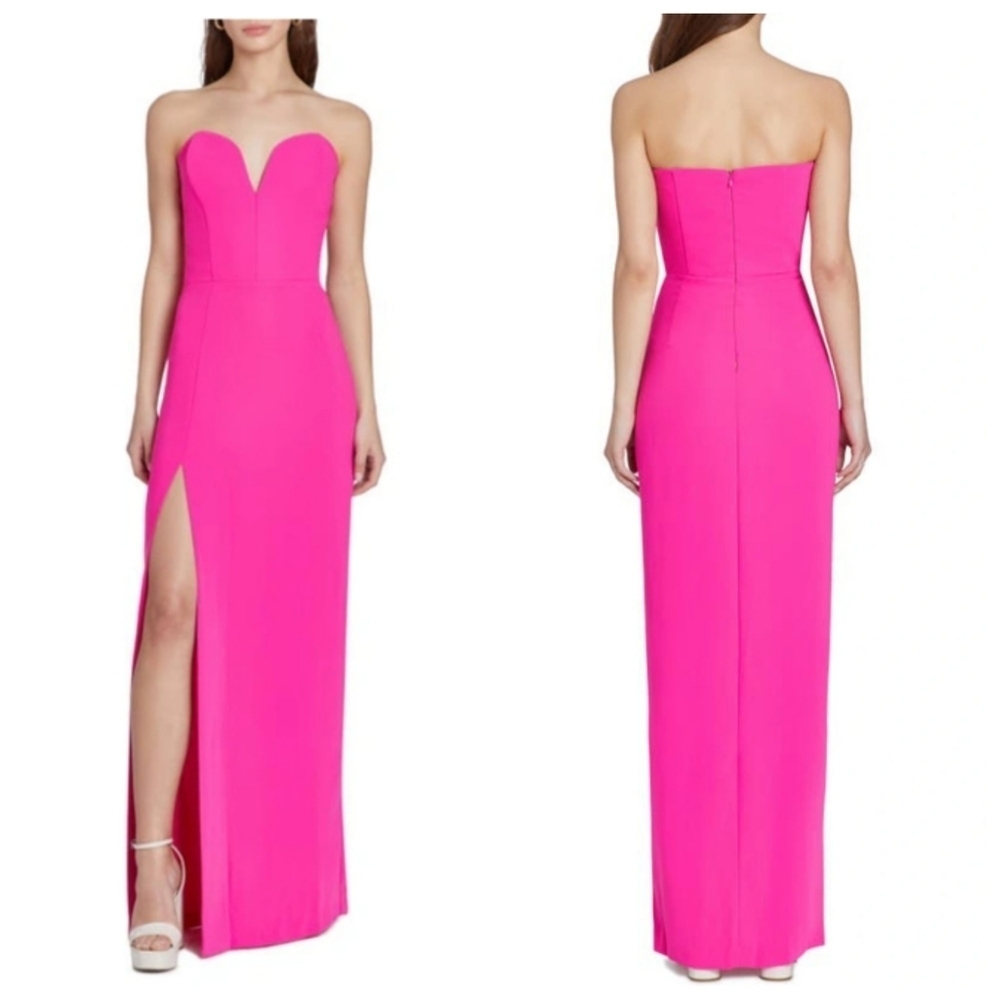 Amanda Uprichard Hot Pink Strapless Sweetheart Maxi Dress with Side Slit